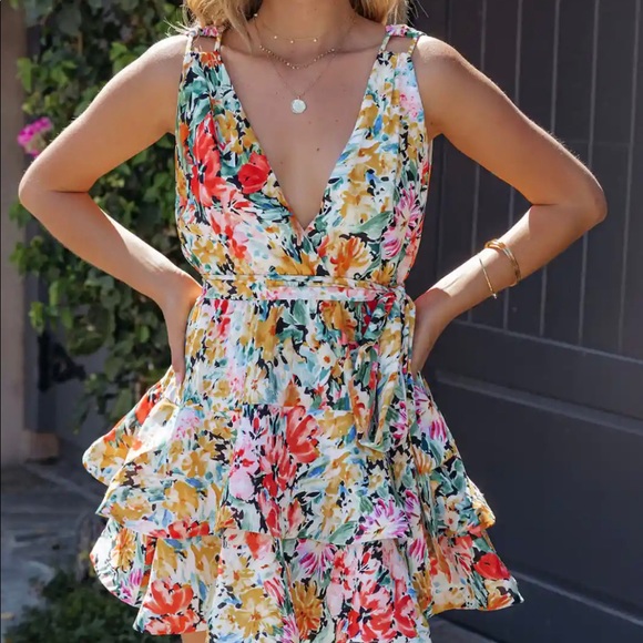 Theia Floral Tiered Mini Dress - new with tags - Picture 2 of 7